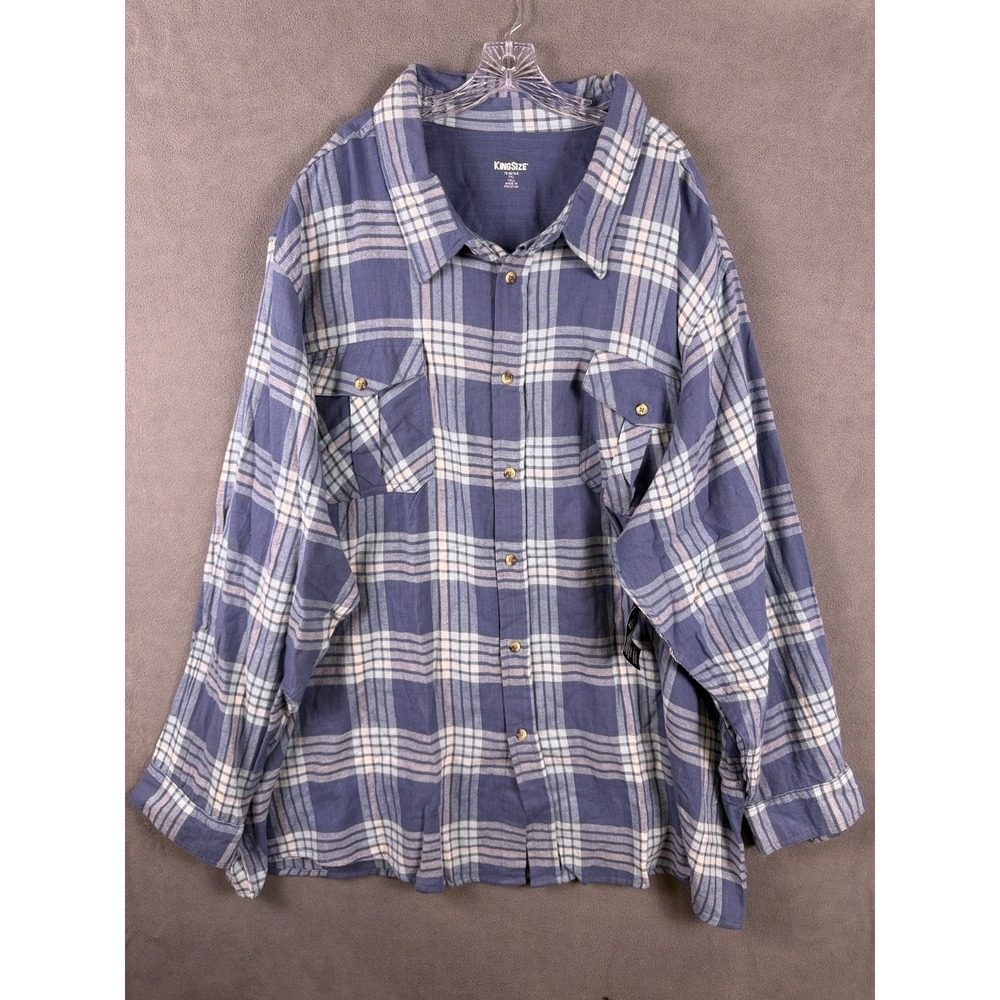 KingSize Mens 7XL Tall Shirt Long Sleeve Plaid Blue NWT‎